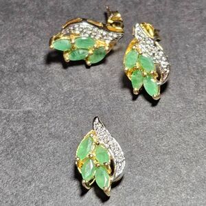 **Last Chance!! Final Sale** Gold vermeil emerald diamond earring pendant set